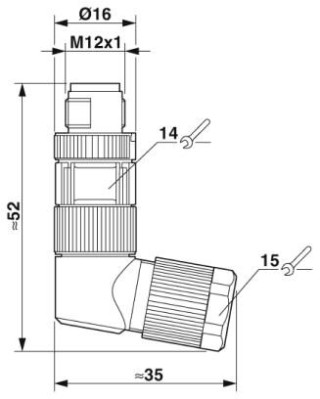 Чертеж, Штекер M12 х 1, угловой, экранированный