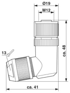 Чертеж, Розетка M12-SPEEDCON, угловая, экранированная