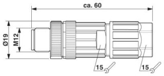 Чертеж, Штекер M12 х 1, прямой