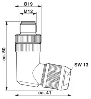 Чертеж, Штекер M12 х 1, угловой, экранированный