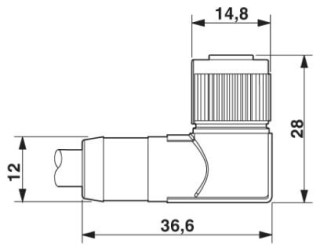 Чертеж, Розетка M12-SPEEDCON, угловая, экранированная