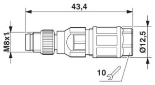 Чертеж, Штыревая часть разъема M8 x 1, прямая