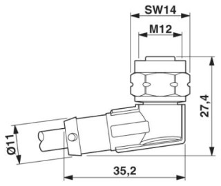 Чертеж, Гнездовая часть разъема M12 х 1, угловая