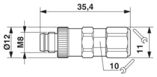 Чертеж, Штыревая часть разъема M8 x 1, прямая