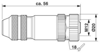 Чертеж, Гнездовая часть разъема M12 х 1, прямая, экранированная