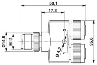 Чертеж, Разъем M12 x 1, Y-образный распределитель, размер кольца 21 мм