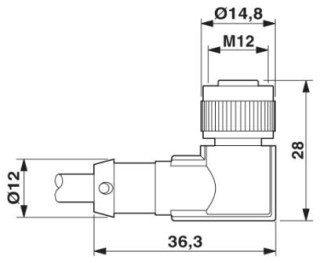 Чертеж, Гнездовая часть разъема M12 х 1, угловая, экранированная