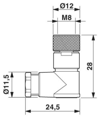 Чертеж, Розетка M8 x 1, угловая