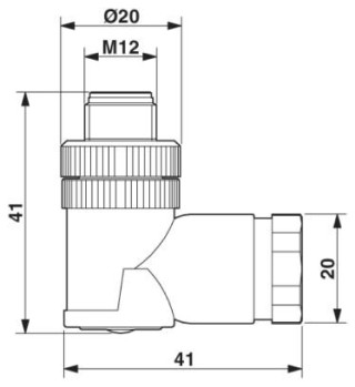 Чертеж, Штыревая часть разъема M12 х 1, угловая