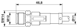 Чертеж, Штекер M12 х 1, прямой, экранированный