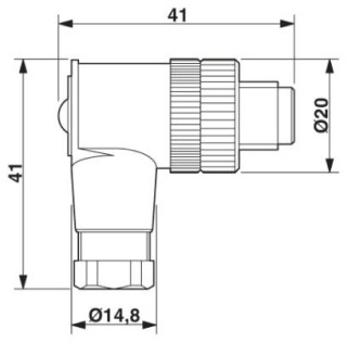 Чертеж, Штыревая часть разъема M12 х 1, угловая