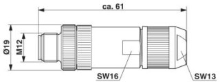 Чертеж, Штекер M12 х 1, прямой, экранированный