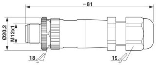 Чертеж, Штекер M12 х 1, прямой