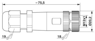 Чертеж, Гнездовая часть разъема M12 х 1, прямая