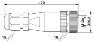 Чертеж, Гнездовая часть разъема M12 х 1, прямая