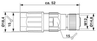 Чертеж, Гнездовая часть разъема M12 х 1, прямая