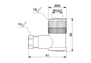 Чертеж, Гнездовая часть разъема M12 х 1, угловая