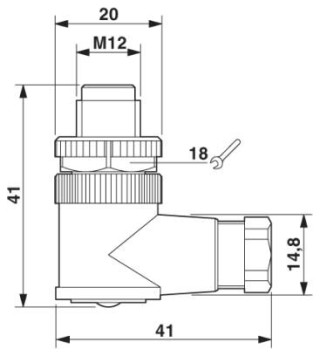 Чертеж, Штыревая часть разъема M12 х 1, угловая