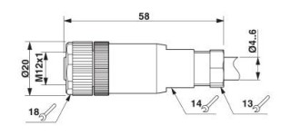 Чертеж, Гнездовая часть разъема M12 х 1, прямая