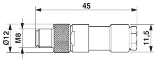 Чертеж, Штыревая часть разъема M8 x 1, прямая