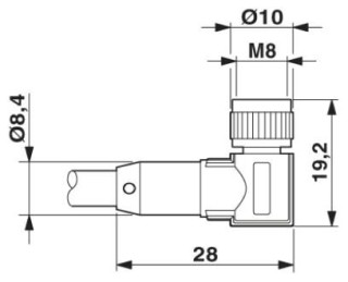 Чертеж, Розетка M8 x 1, угловая, со светодиодом