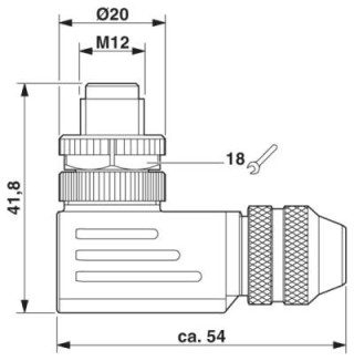 Чертеж, Штекер M12 х 1, угловой, экранированный