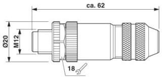 Чертеж, Штекер M12 х 1, прямой, экранированный