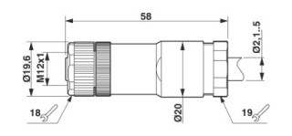 Чертеж, Гнездовая часть разъема M12 х 1, прямая