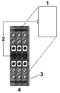 Схематический чертеж, 1 = Соединительный штекерный модуль, 2 = Механический ключ, 3 = Крышка, 4 = Блок базовых клемм